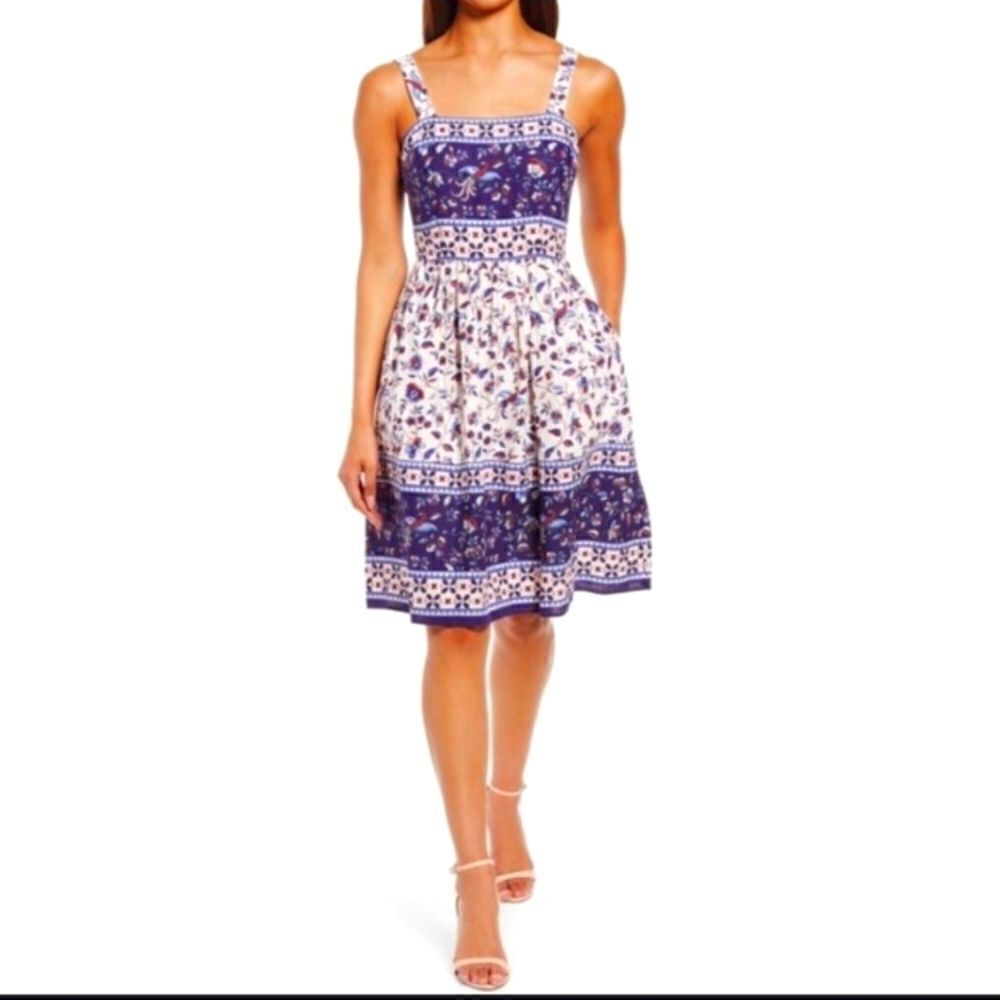 Eliza J floral square neck linen blend fit& flare sundress, 8